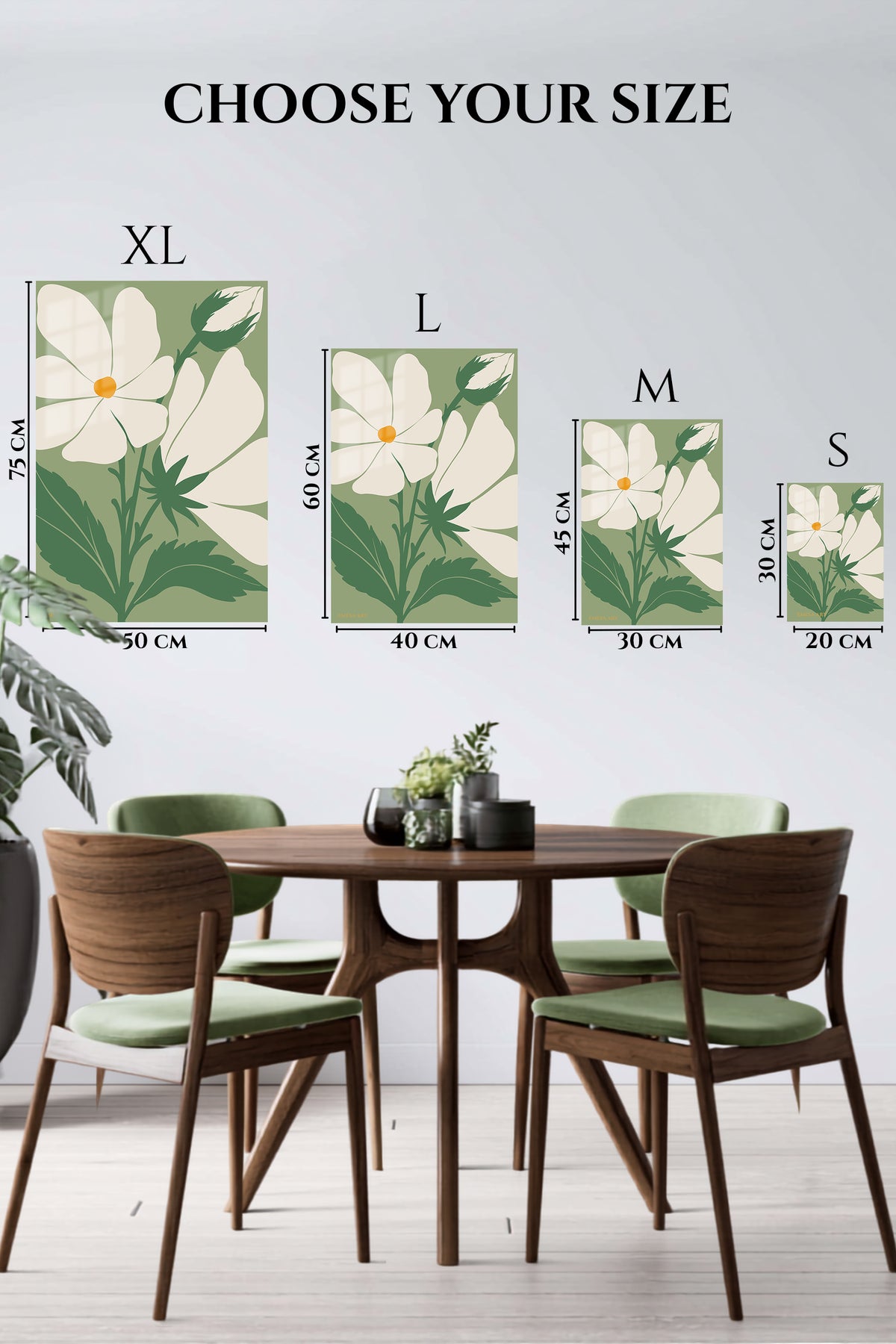 EMESA metal wall art size comparison guide for Ivory Wildflower Silhouette