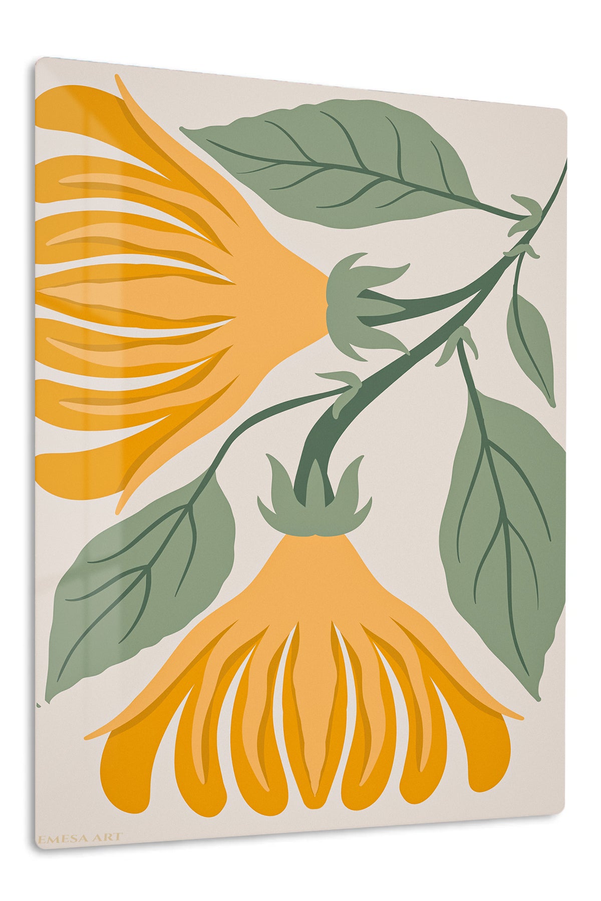 Golden Botanical Bells premium metal wall art – front view