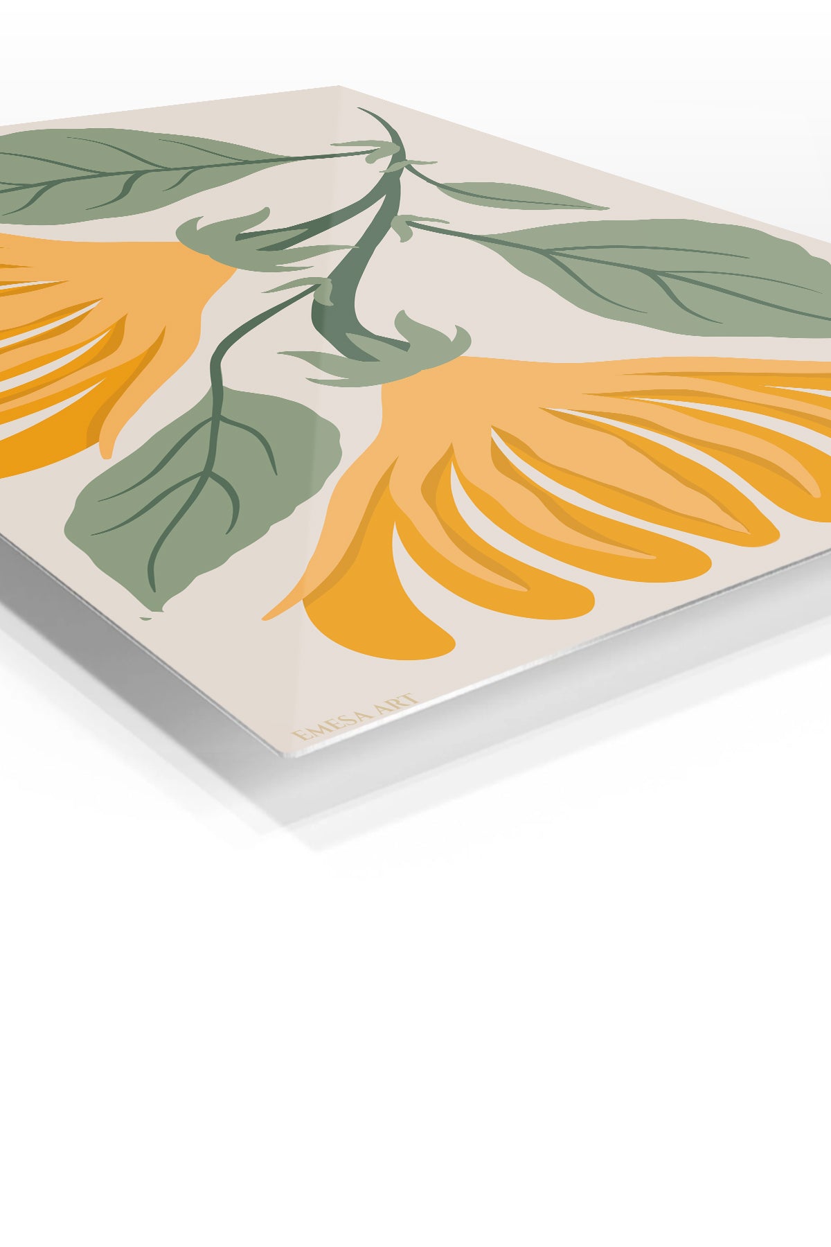 Golden Botanical Bells premium metal wall art – angled view