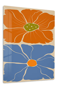Terracotta and Blue Floral Duo premium metal wall art – front view