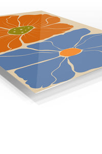 Terracotta and Blue Floral Duo premium metal wall art – angled view