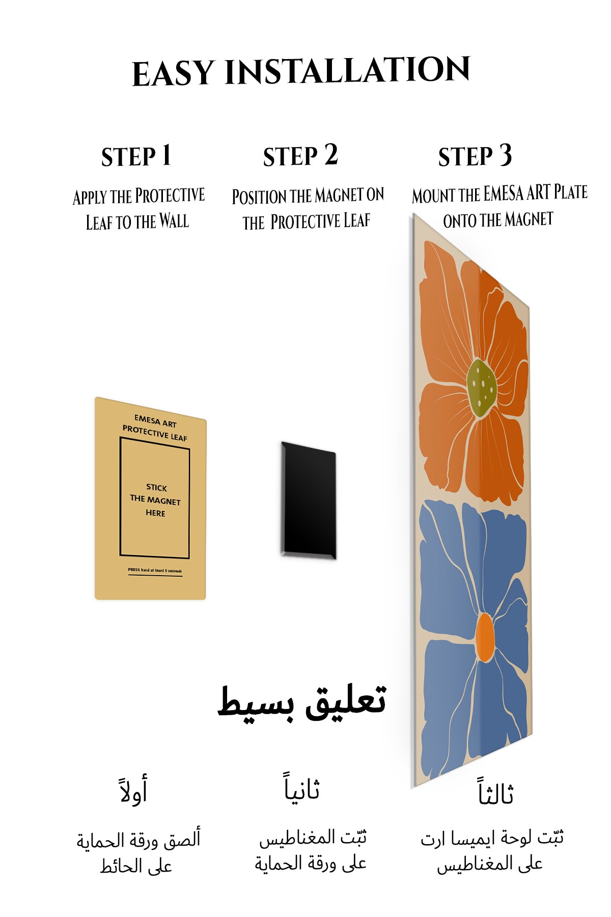 Magnetic mounting installation guide for Terracotta and Blue Floral Duo metal wall art