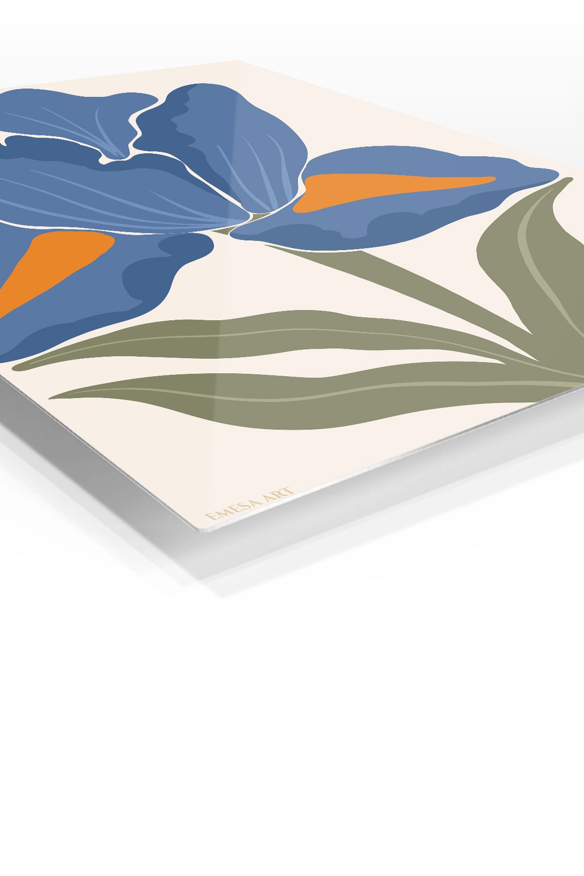Blue Iris Bloom premium metal wall art – angled view