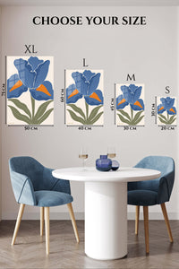 EMESA metal wall art size comparison guide for Blue Iris Bloom