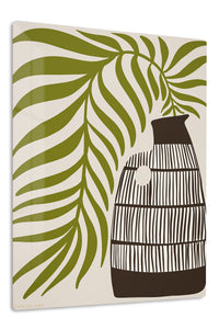 Olive Leaves and Striped Vase premium metal wall art – front view
