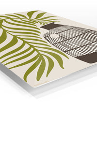 Olive Leaves and Striped Vase premium metal wall art – angled view