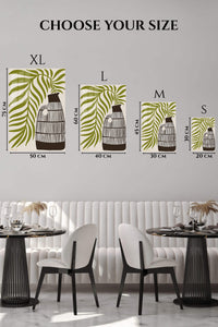 EMESA metal wall art size comparison guide for Olive Leaves and Striped Vase
