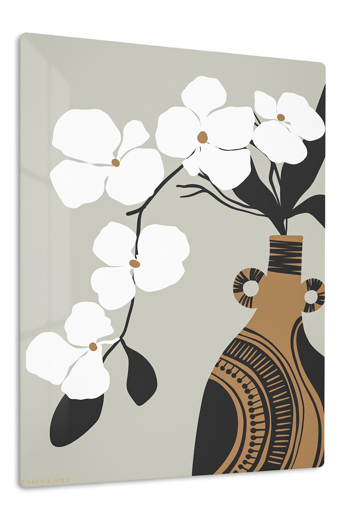 Orchid and Patterned Vase premium metal wall art – front view