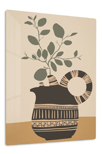 Earthenware Vessel with Olive Branch premium metal wall art – front view