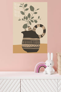 Earthenware Vessel with Olive Branch metal wall art displayed in a modern interior