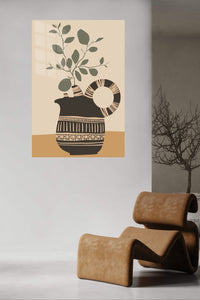 Earthenware Vessel with Olive Branch metal wall art displayed in a contemporary living space