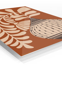 Earthen Vase and Botanical Leaves premium metal wall art – angled view