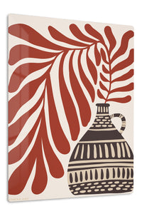 Terracotta Leaves and Patterned Vase premium metal wall art – front view