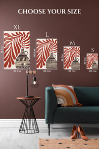 EMESA metal wall art size comparison guide for Terracotta Leaves and Patterned Vase