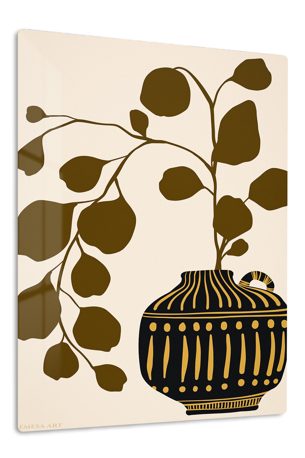 Golden Botanical Vase premium metal wall art – front view