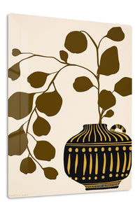 Golden Botanical Vase premium metal wall art – front view