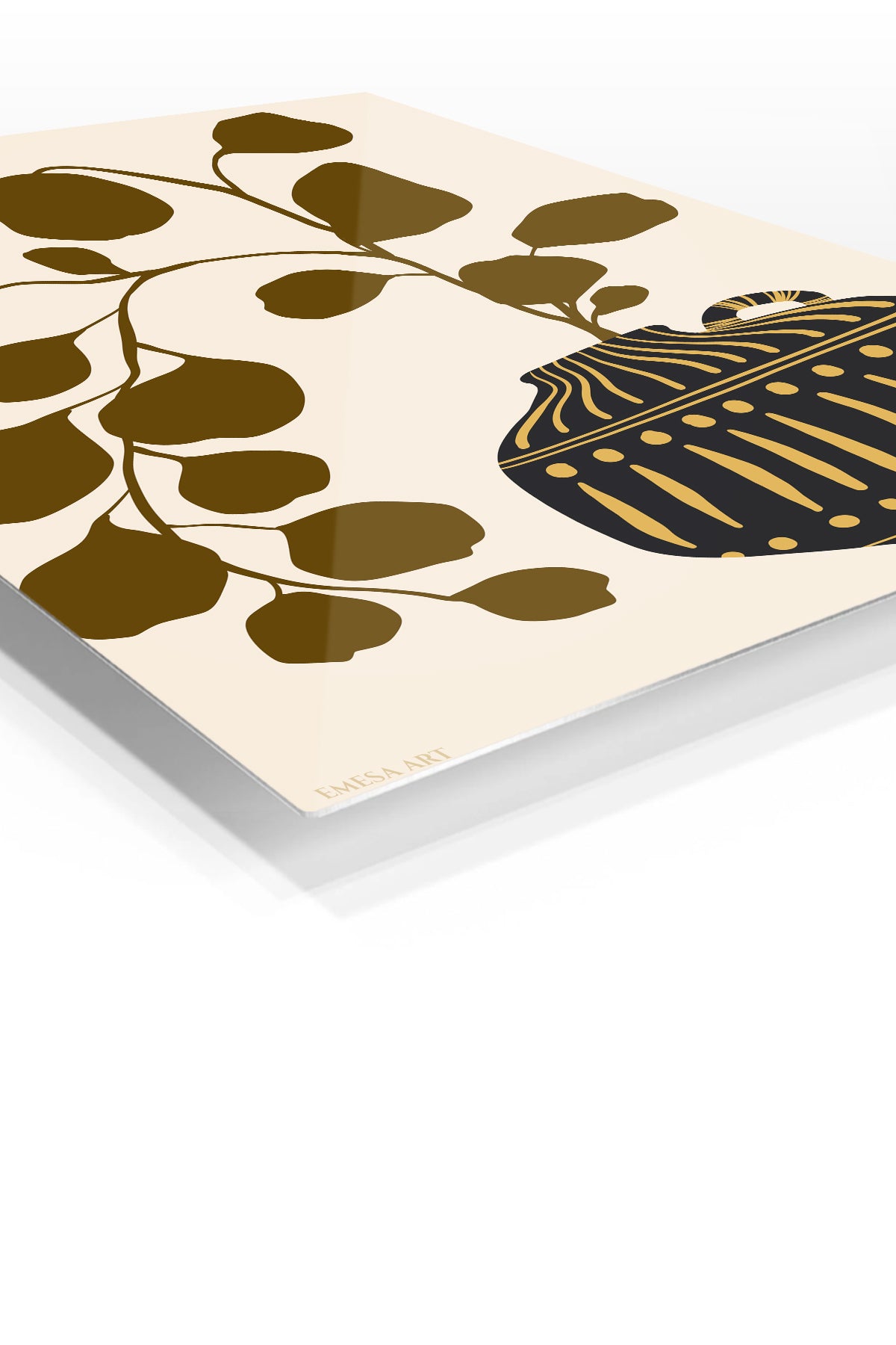 Golden Botanical Vase premium metal wall art – angled view