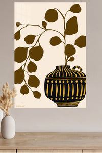 Golden Botanical Vase metal wall art displayed in a modern interior