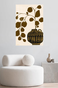 Golden Botanical Vase metal wall art displayed in a contemporary living space