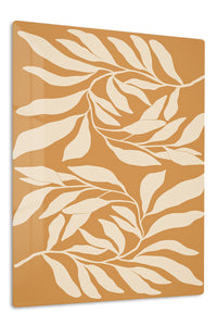 Cream Leaf Silhouettes on Ochre premium metal wall art – front view