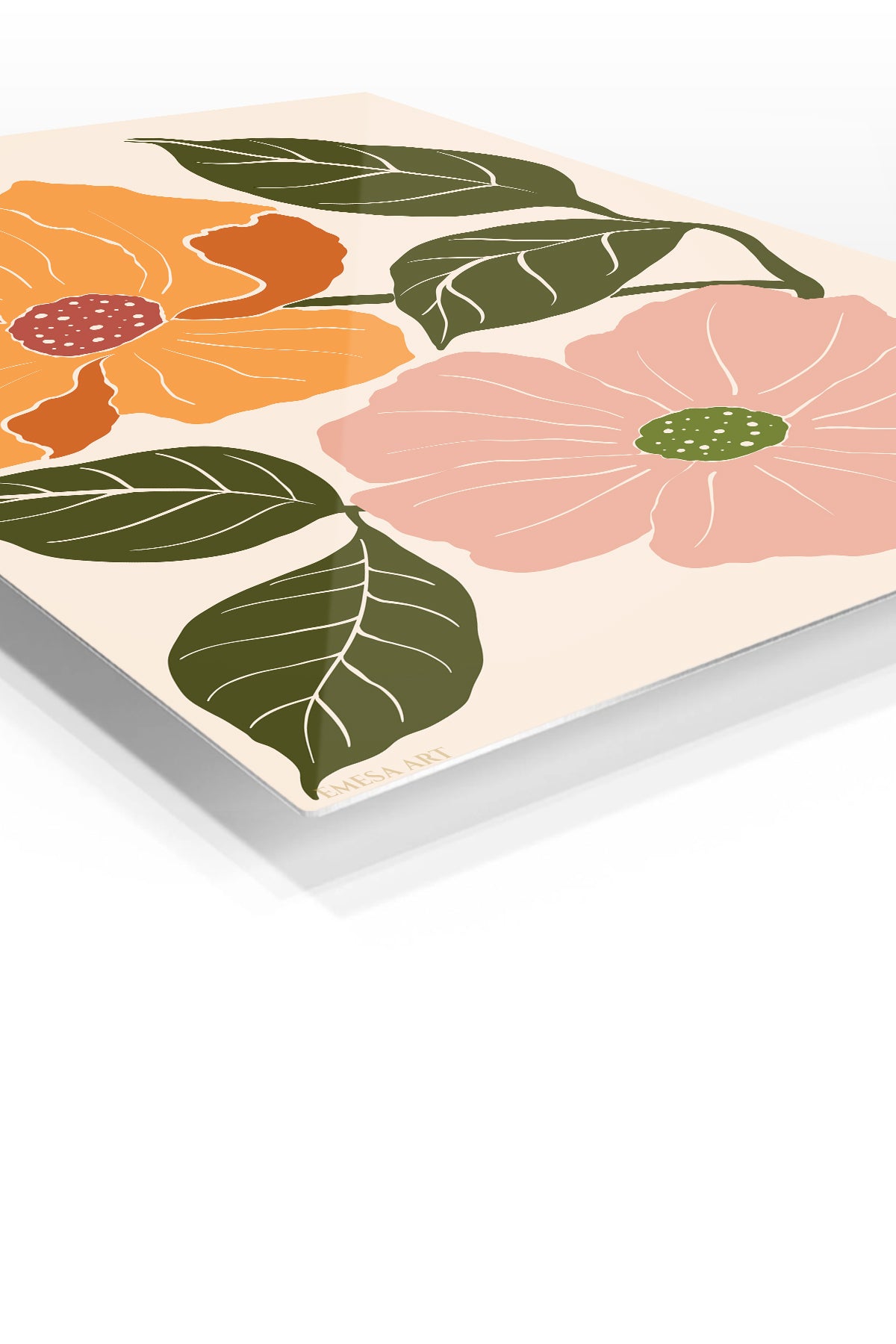 Terracotta Blossom Duo premium metal wall art – angled view