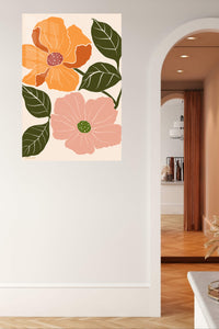 Terracotta Blossom Duo metal wall art displayed in a contemporary living space