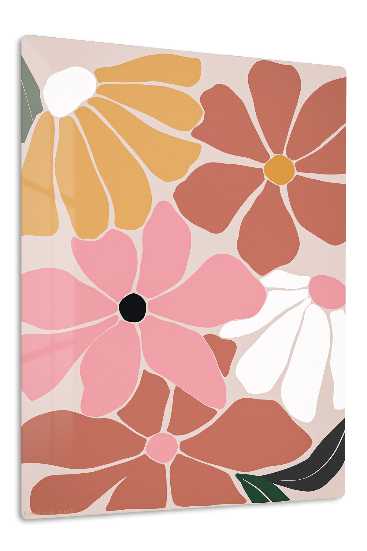 Terracotta Garden Blooms premium metal wall art – front view