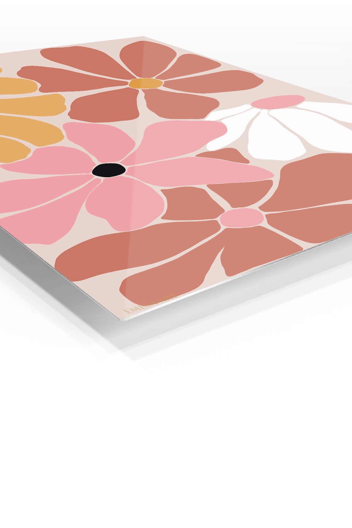 Terracotta Garden Blooms premium metal wall art – angled view