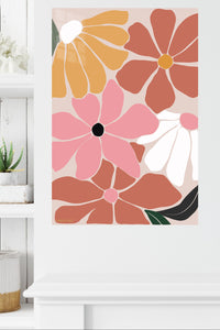 Terracotta Garden Blooms metal wall art displayed in a modern interior