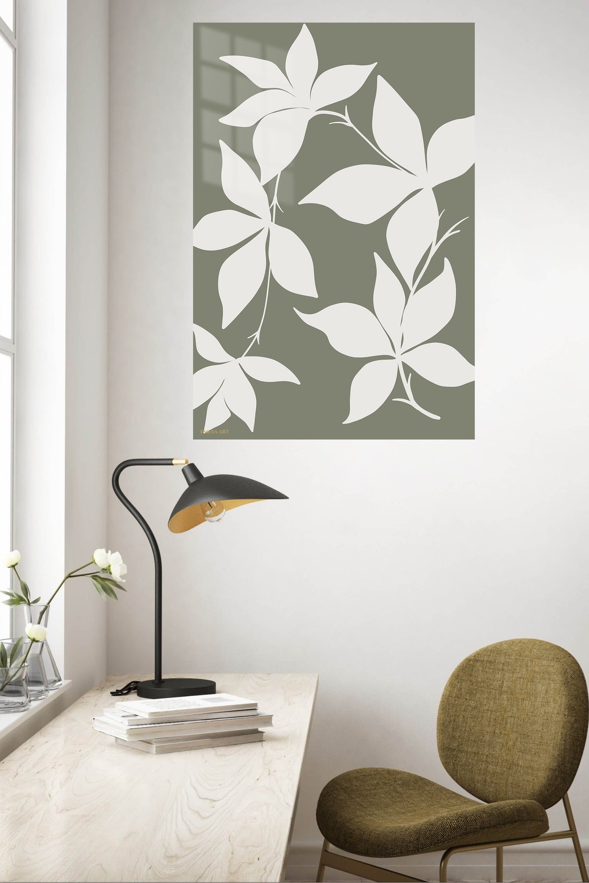 Ivory Botanical Silhouettes metal wall art displayed in a contemporary living space