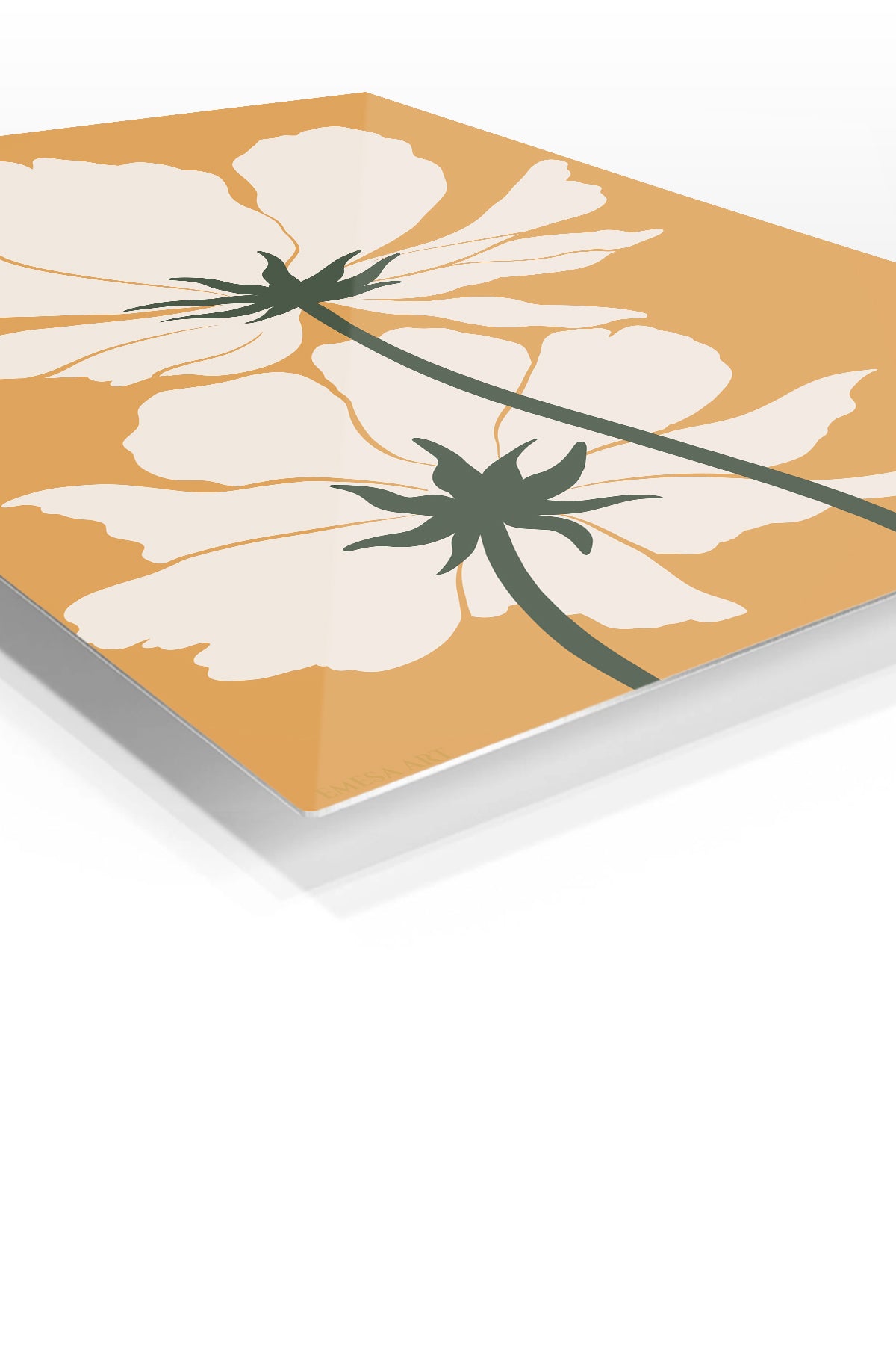 Cream Wildflowers on Ochre premium metal wall art – angled view