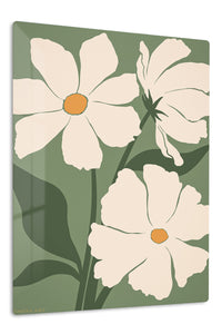 Cream Poppies on Olive Green premium metal wall art – front view