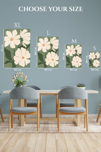 EMESA metal wall art size comparison guide for Cream Poppies on Olive Green