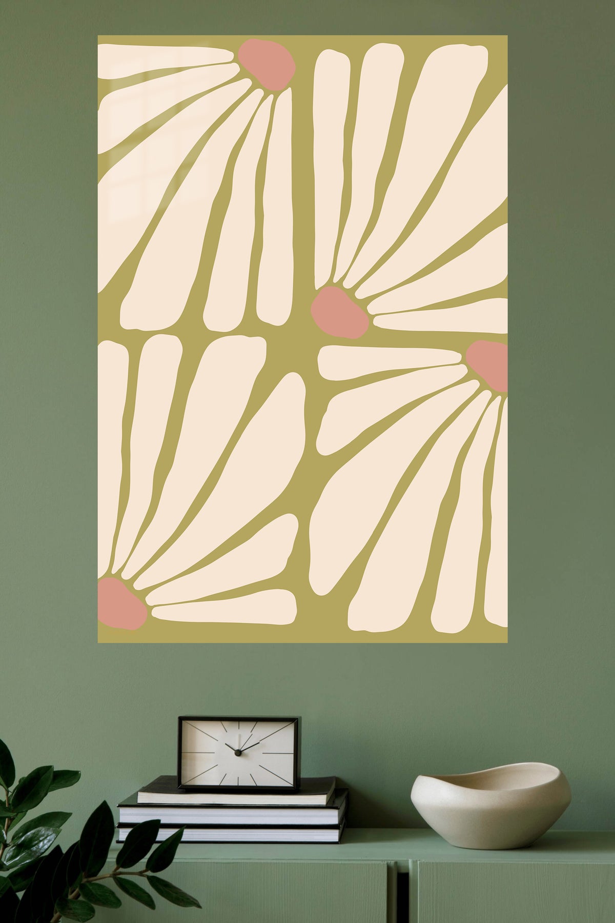 Terracotta Petal Grid metal wall art displayed in a modern interior
