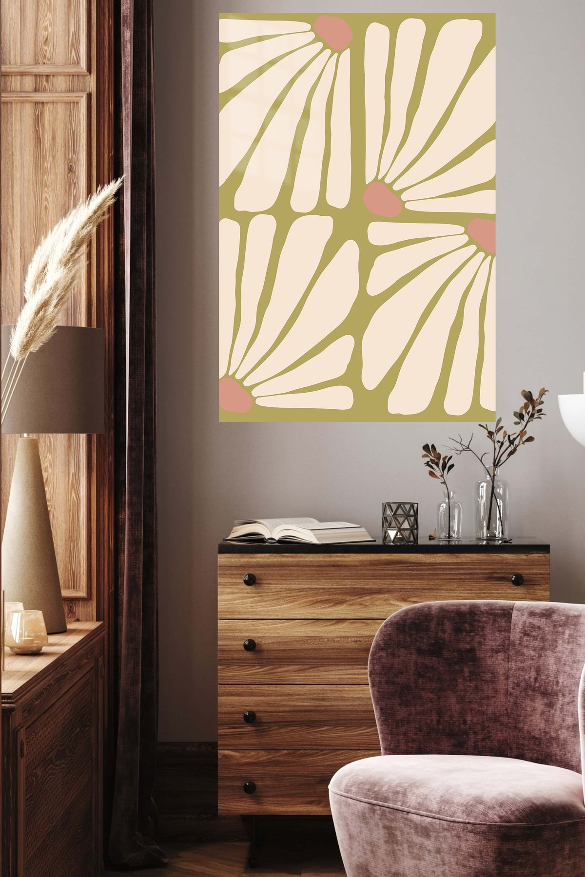 Terracotta Petal Grid metal wall art displayed in a contemporary living space
