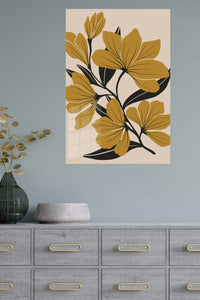 Ochre Botanical Bloom metal wall art displayed in a modern interior