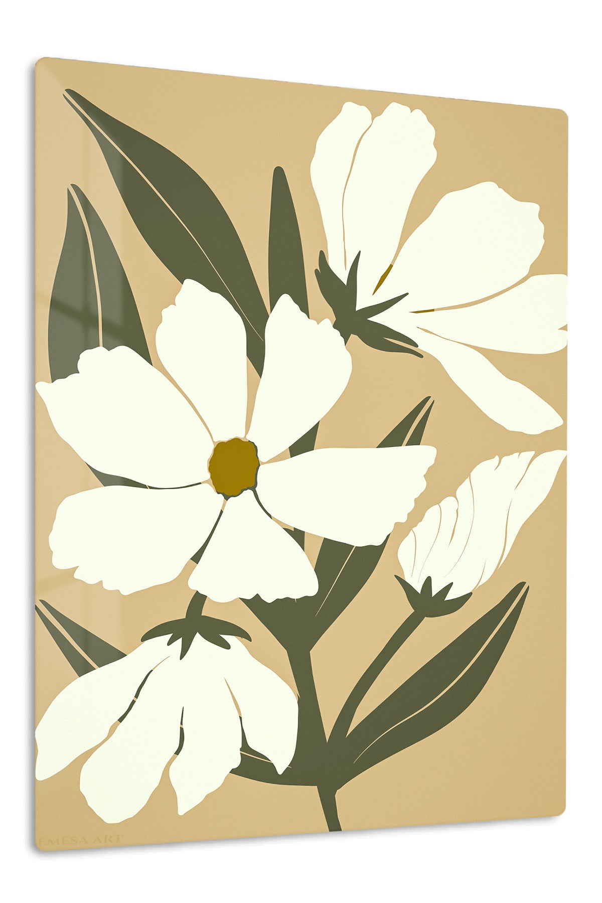Cream Botanical Bloom premium metal wall art – front view