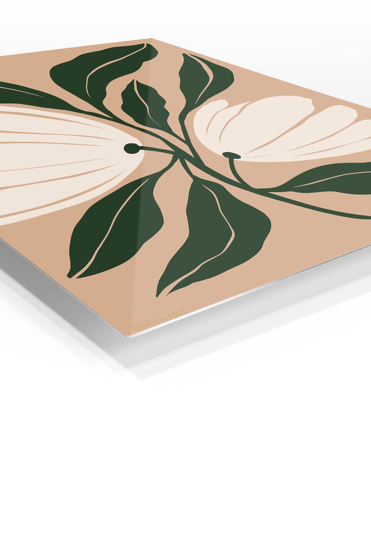 Cream Blossom Botanical premium metal wall art – angled view