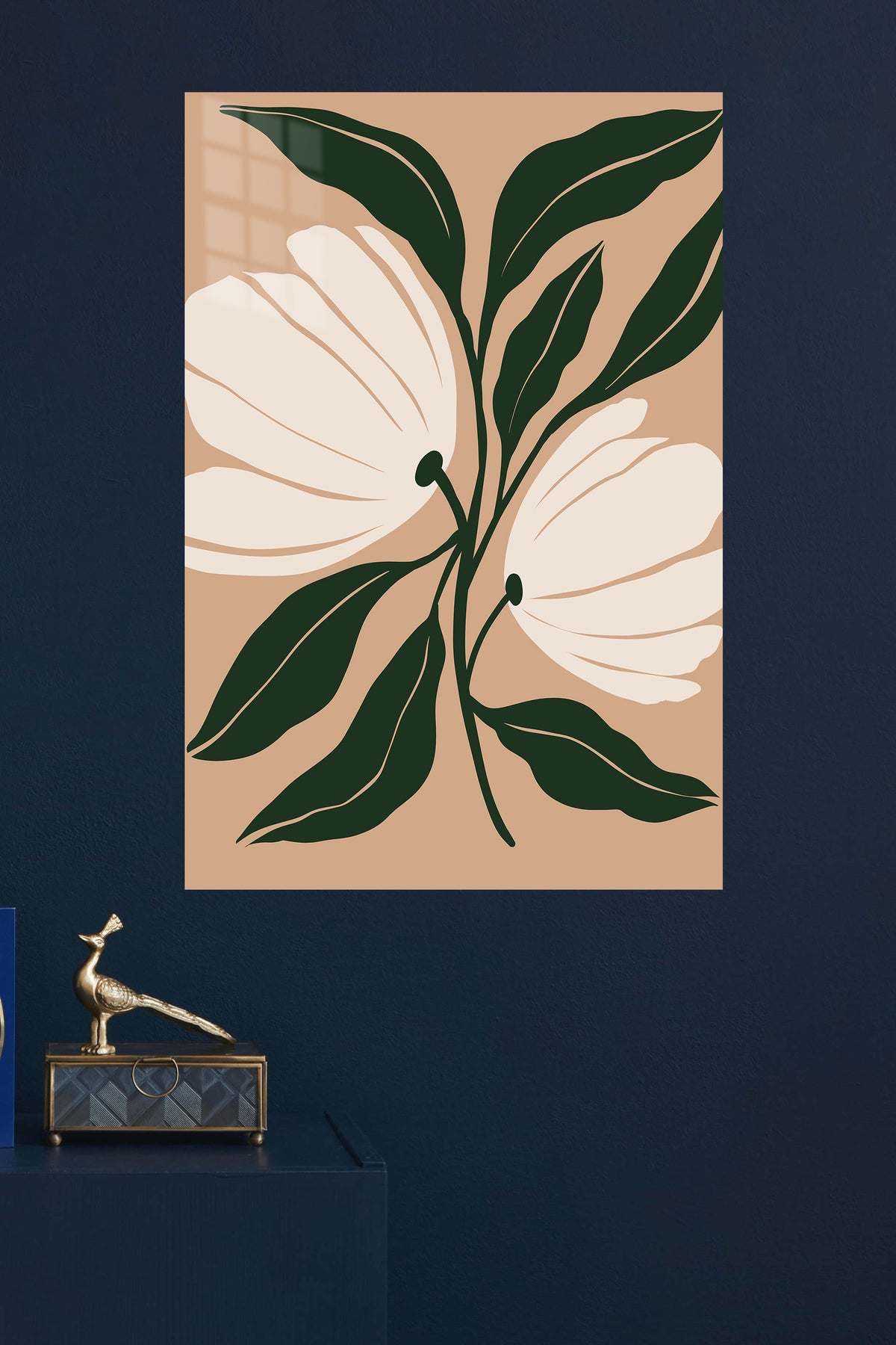 Cream Blossom Botanical metal wall art displayed in a modern interior