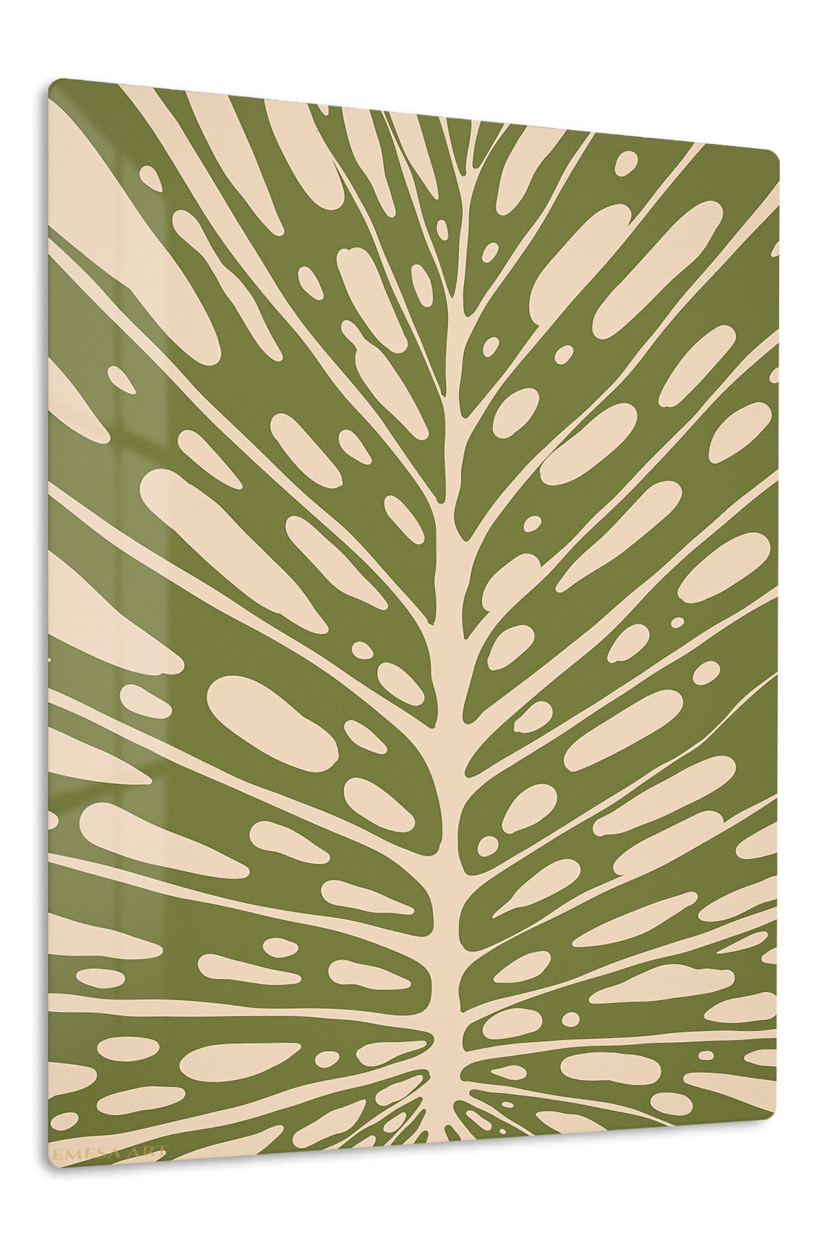 Olive Botanical Veins premium metal wall art – front view