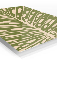Olive Botanical Veins premium metal wall art – angled view