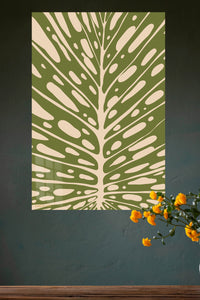 Olive Botanical Veins metal wall art displayed in a modern interior