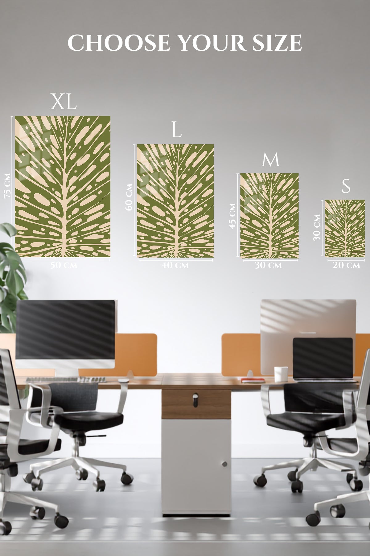 EMESA metal wall art size comparison guide for Olive Botanical Veins