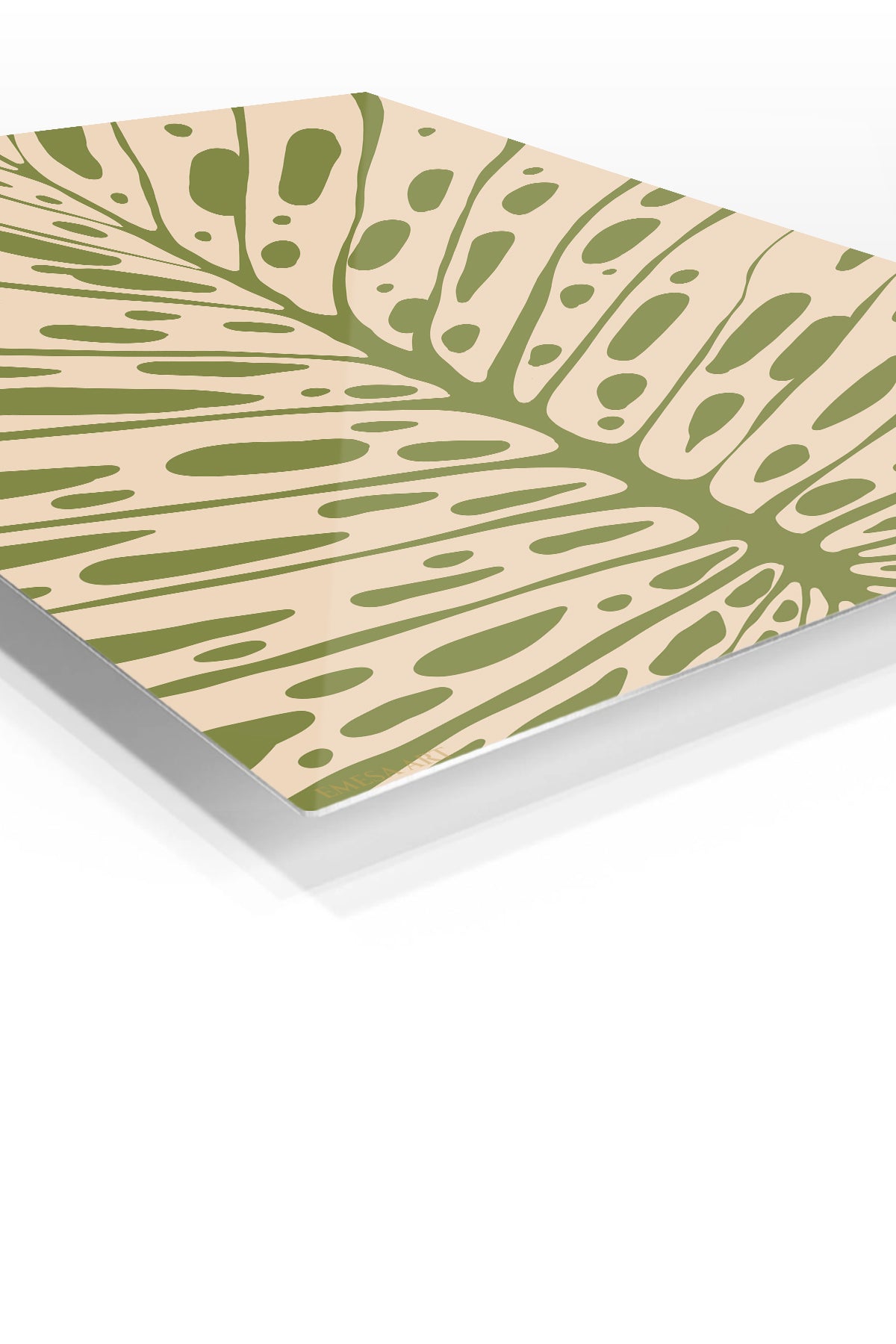 Olive Botanical Burst premium metal wall art – angled view