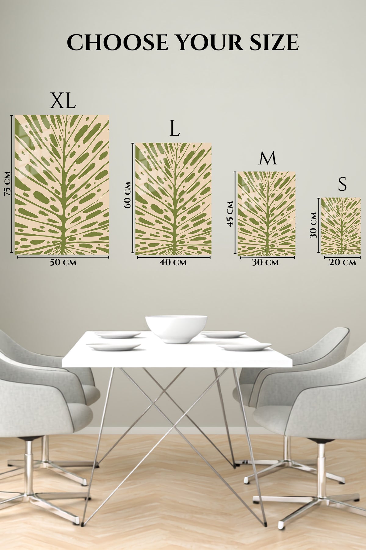 EMESA metal wall art size comparison guide for Olive Botanical Burst