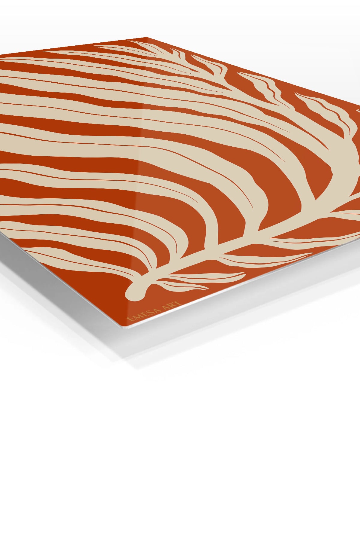 Terracotta Botanical Fronds premium metal wall art – angled view