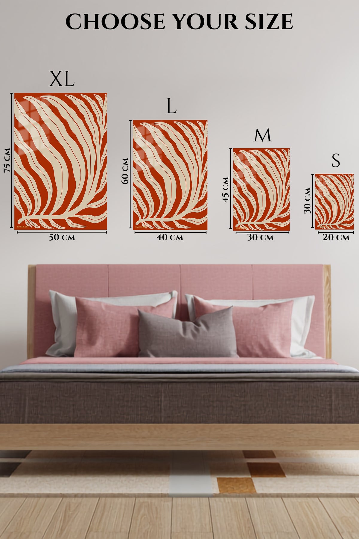 EMESA metal wall art size comparison guide for Terracotta Botanical Fronds