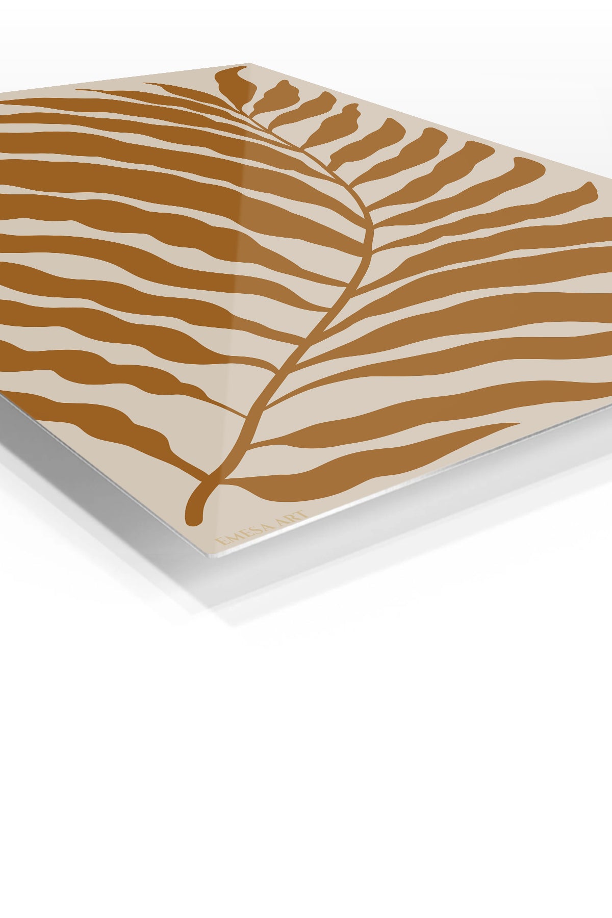Ochre Fern Silhouette premium metal wall art – angled view