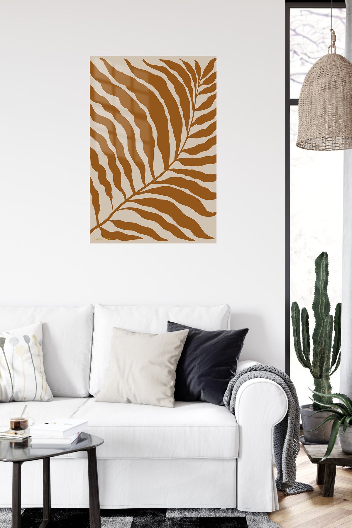 Ochre Fern Silhouette metal wall art displayed in a contemporary living space