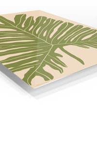 Olive Tropical Leaf Silhouette premium metal wall art – angled view